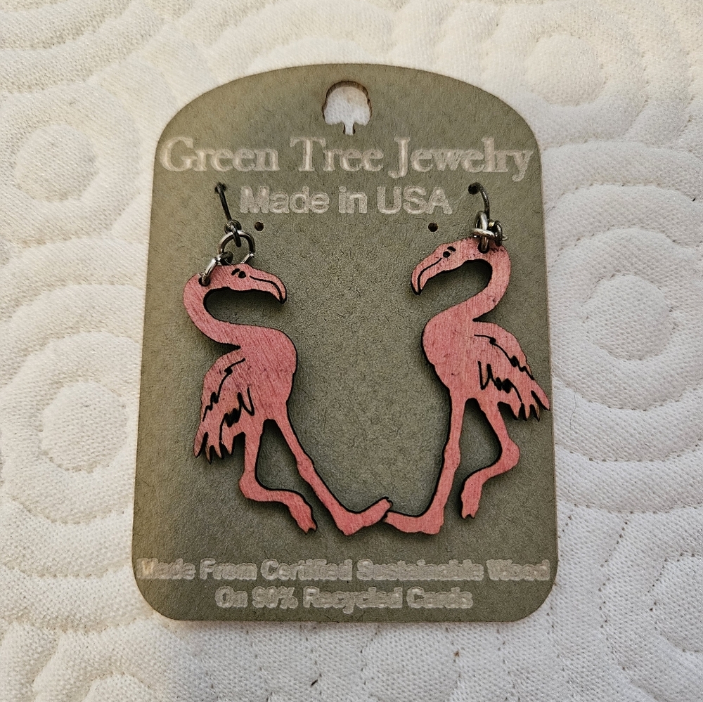 Green Tree Jewelry Pink Flamingo Earrings
